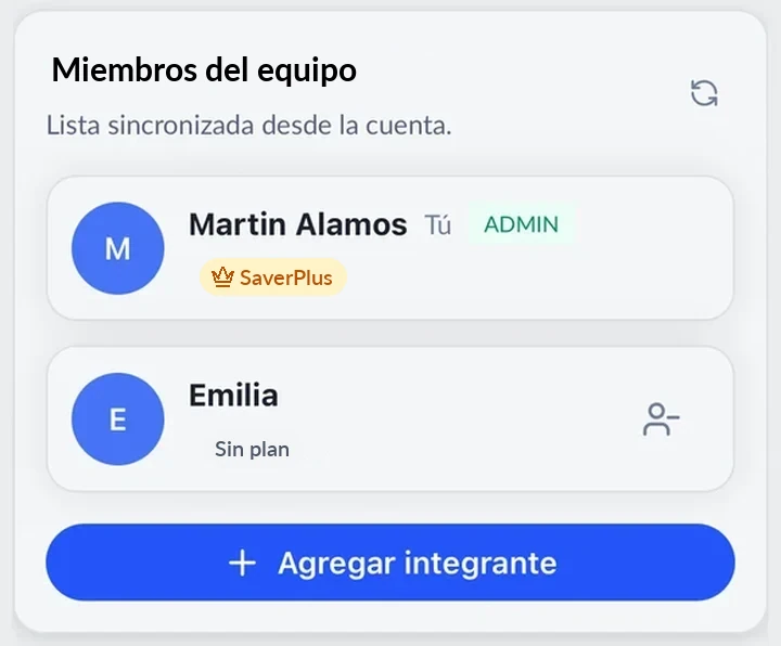Miembros de la cuenta Familia en la app